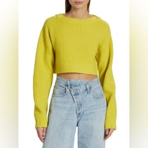 RE/DONE Womens Neon Ribbed Wool Crop Sweater Pullover Size S